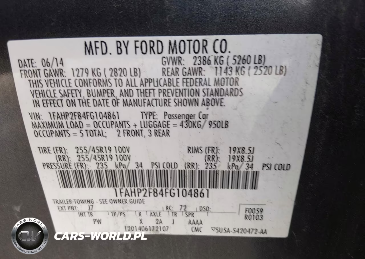 FORD TAURUS LIM VIN:1FAHP2F84FG104861 - 9