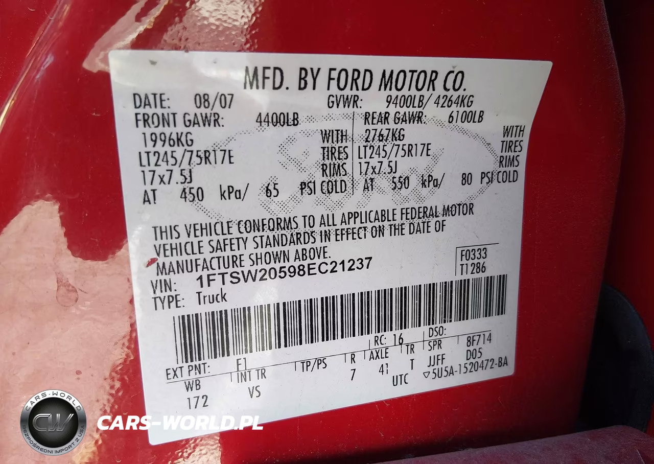 2008 Ford F250 Super Duty VIN:1FTSW20598EC21237 - 9