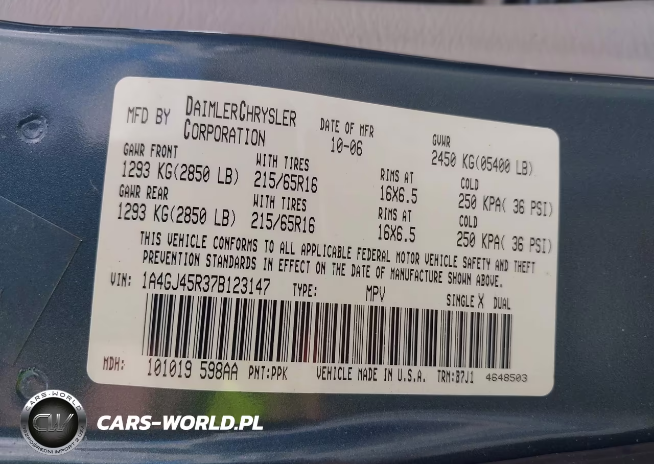 2007 Chrysler Town & Country VIN:1A4GJ45R37B123147 - 9