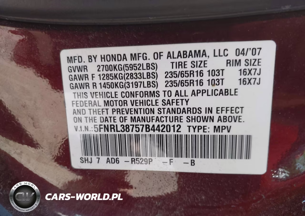 2007 Honda Odyssey Ex-L VIN:5FNRL38757B442012 - 9