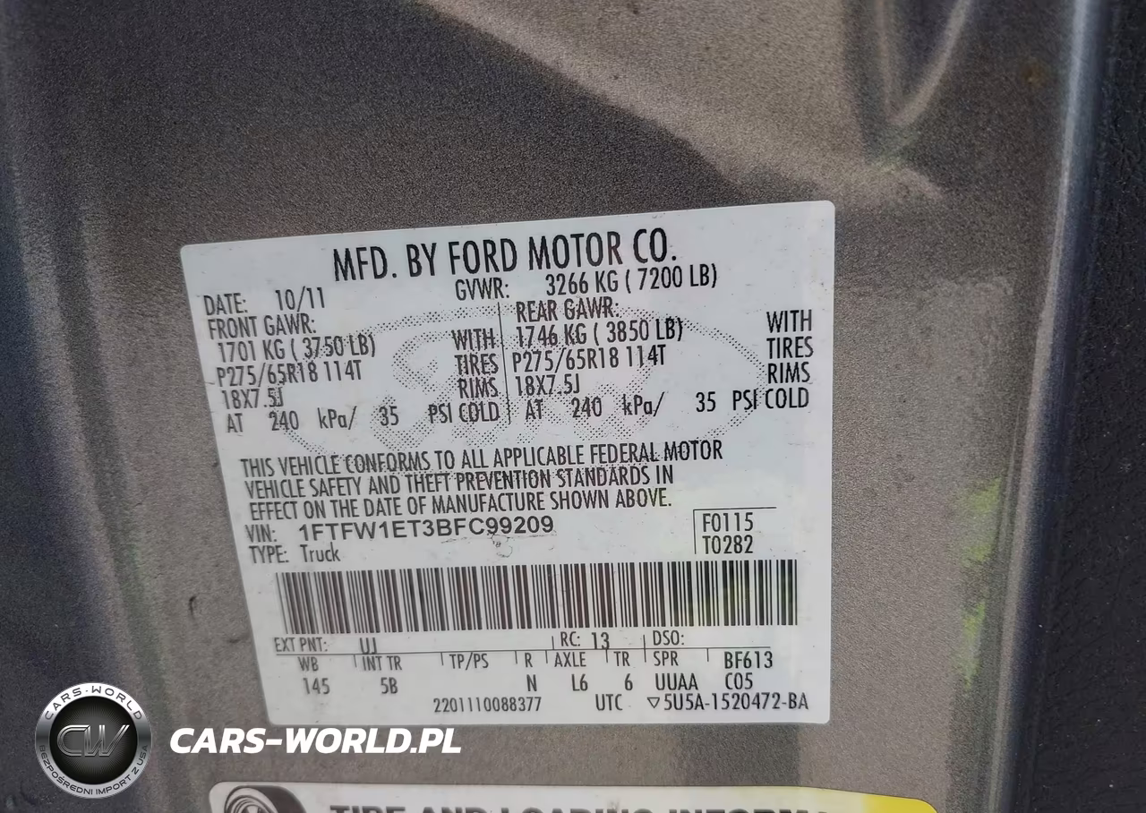 2011 Ford F-150 Fx4 VIN:1FTFW1ET3BFC99209 - 9