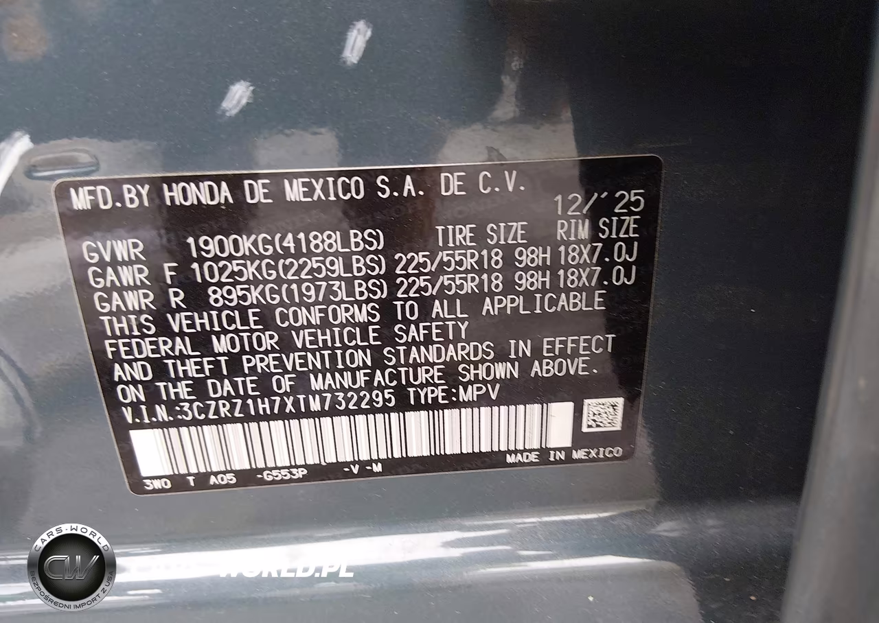 2026 Honda Hr-V 2Wd Ex-L VIN:3CZRZ1H7XTM732295 - 9