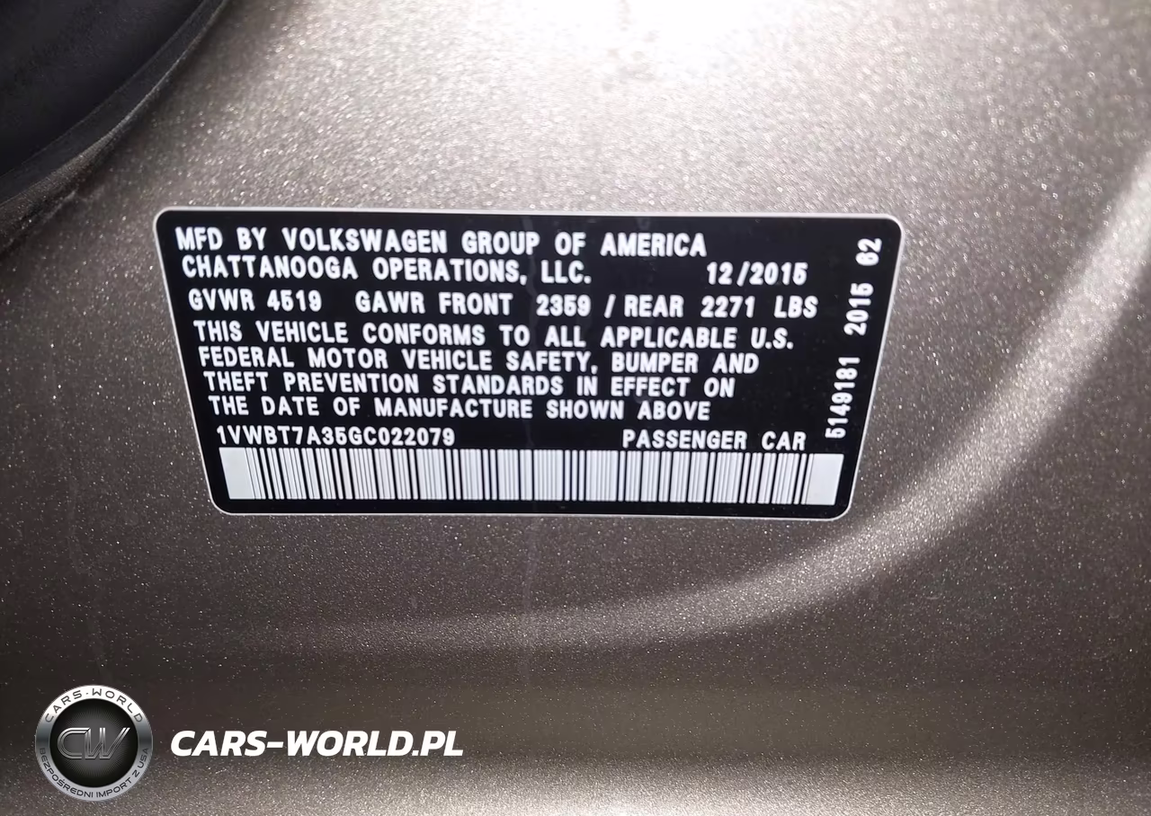 2016 Volkswagen Passat 1.8T Se VIN:1VWBT7A35GC022079 - 9