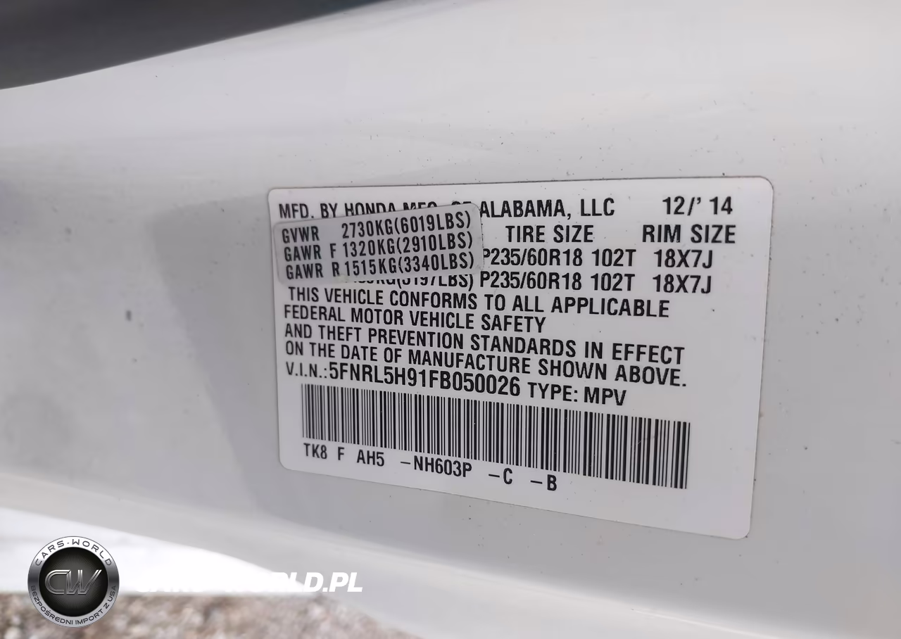 2015 Honda Odyssey Touring-Touring Elite VIN:5FNRL5H91FB050026 - 9