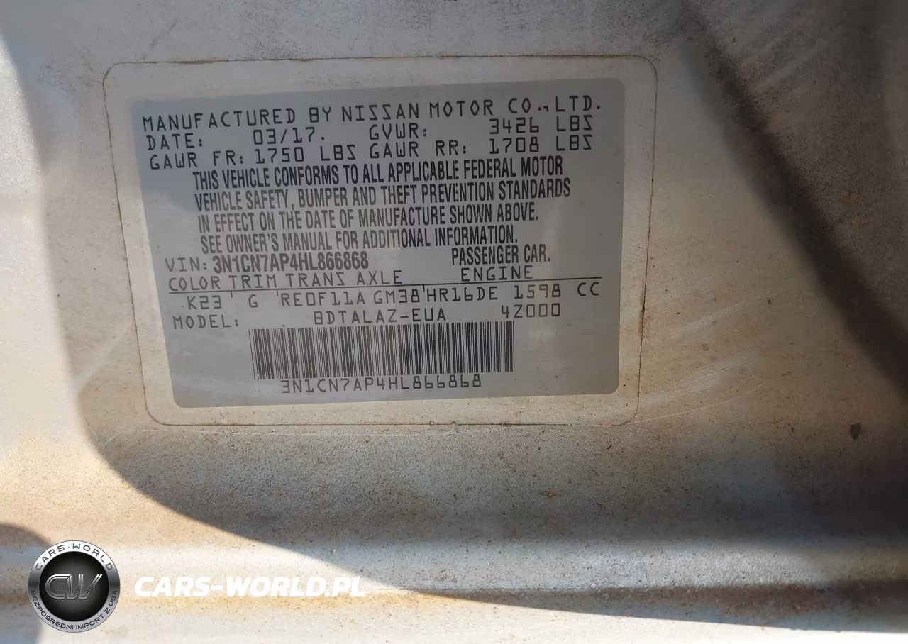 2017 Nissan Versa 1.6 S+ VIN:3N1CN7AP4HL866868 - 9