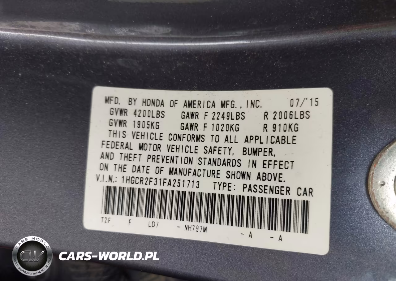 2015 Honda Accord Lx VIN:1HGCR2F31FA251713 - 9