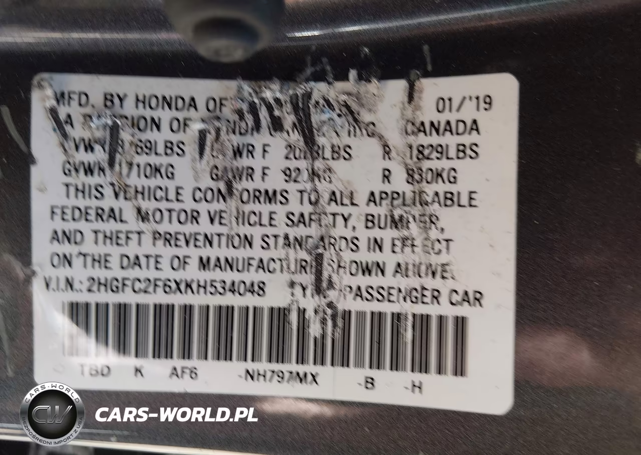 2019 Honda Civic Lx VIN:2HGFC2F6XKH534048 - 9