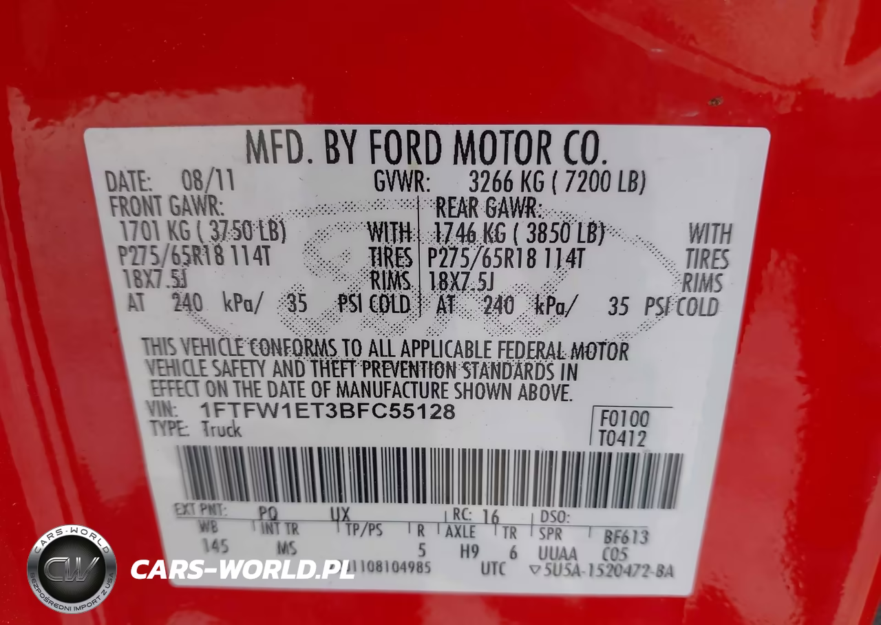 2011 Ford F-150 Xlt VIN:1FTFW1ET3BFC55128 - 9