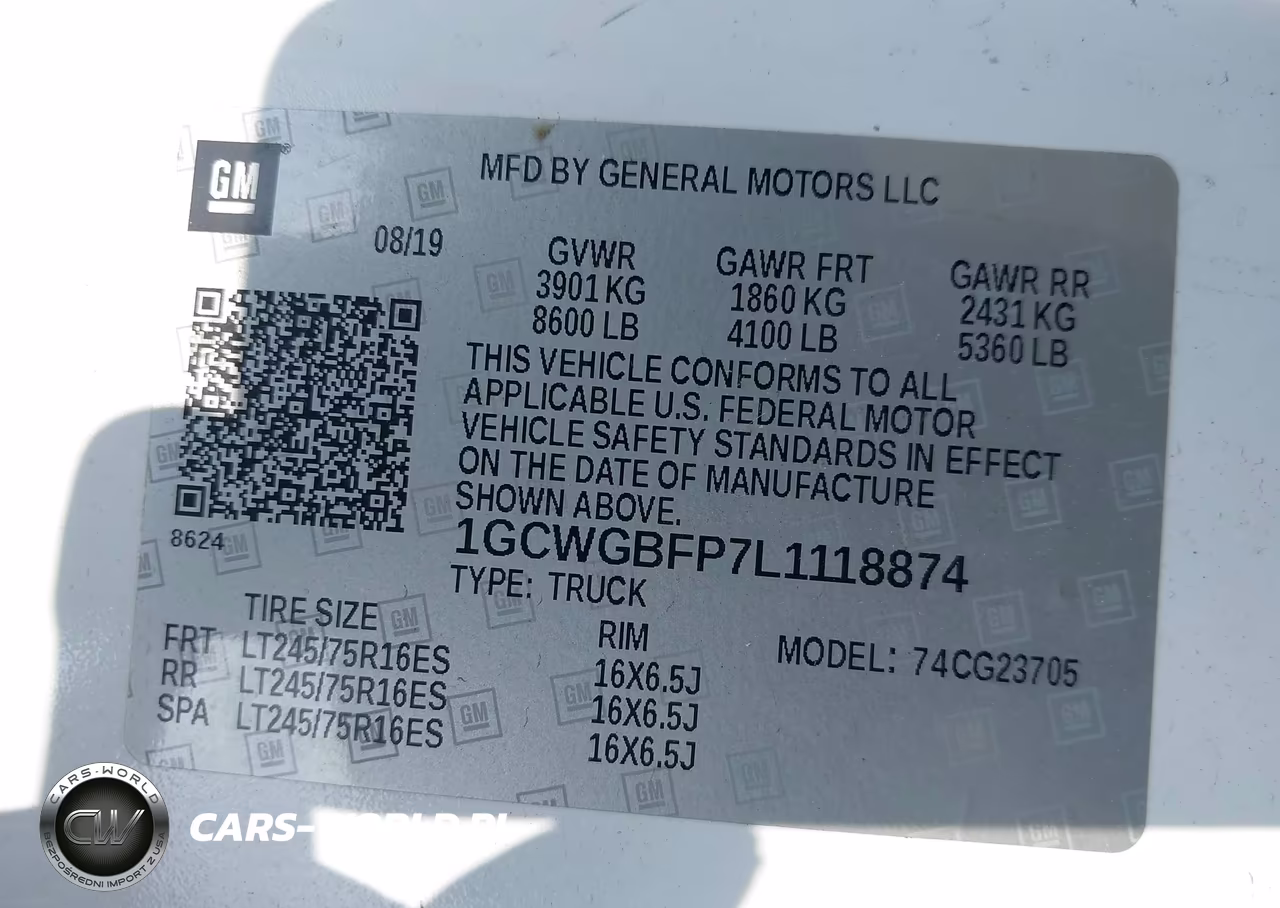 2020 Chevrolet Express Cargo Rwd 2500 Extended Wheelbase Wt VIN:1GCWGBFP7L1118874 - 9