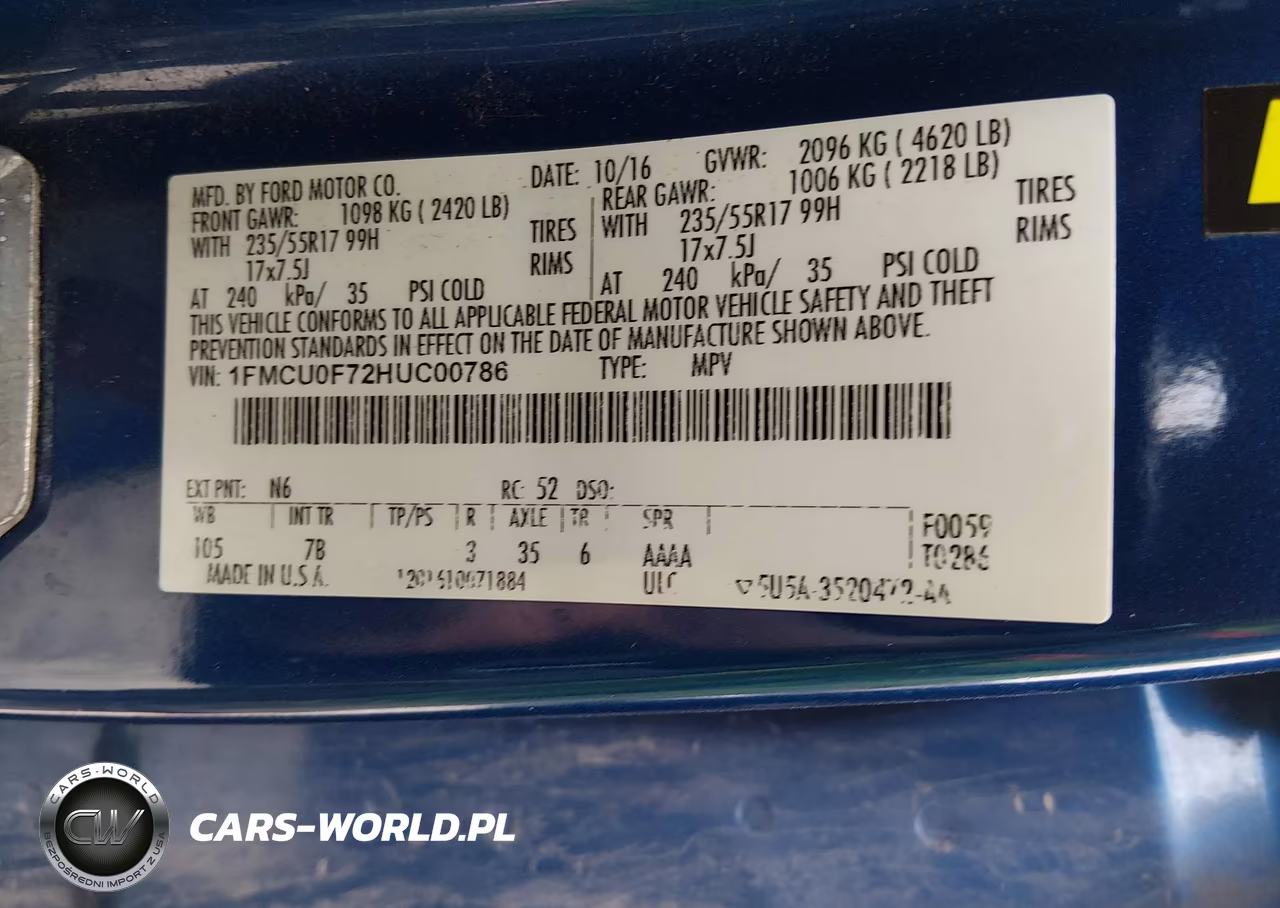 2017 Ford Escape S VIN:1FMCU0F72HUC00786 - 9