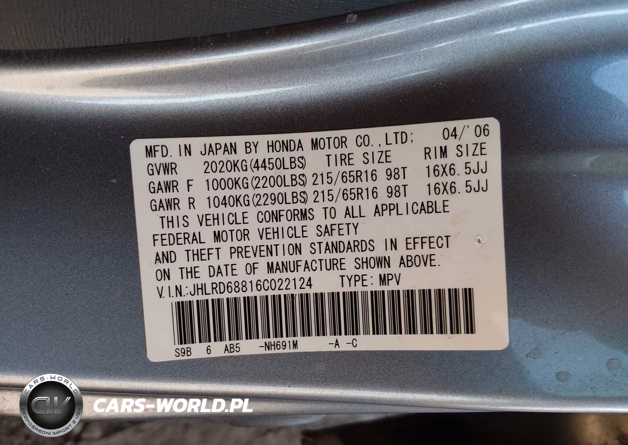2006 Honda Cr-V Ex VIN:JHLRD68816C022124 - 9