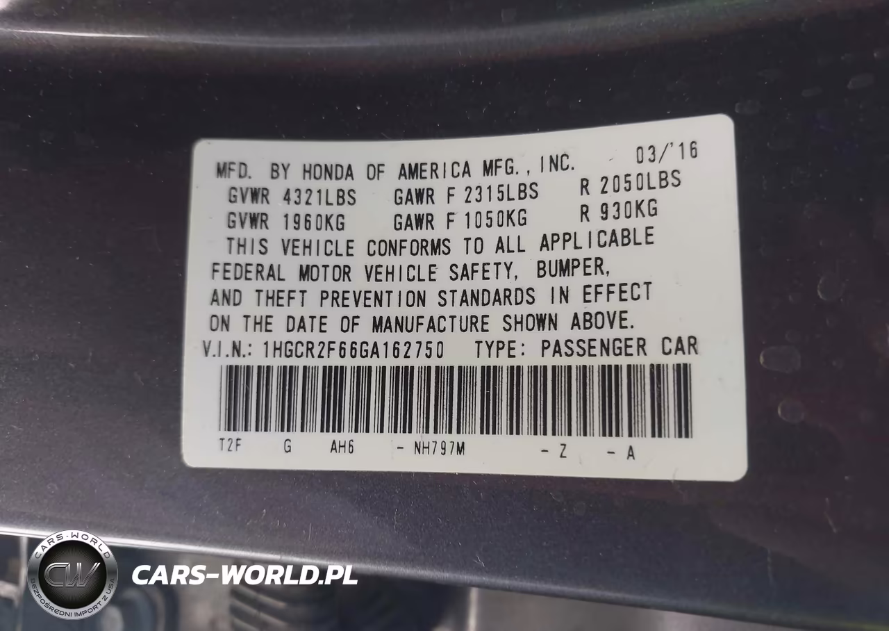 2016 Honda Accord Sport VIN:1HGCR2F66GA162750 - 9