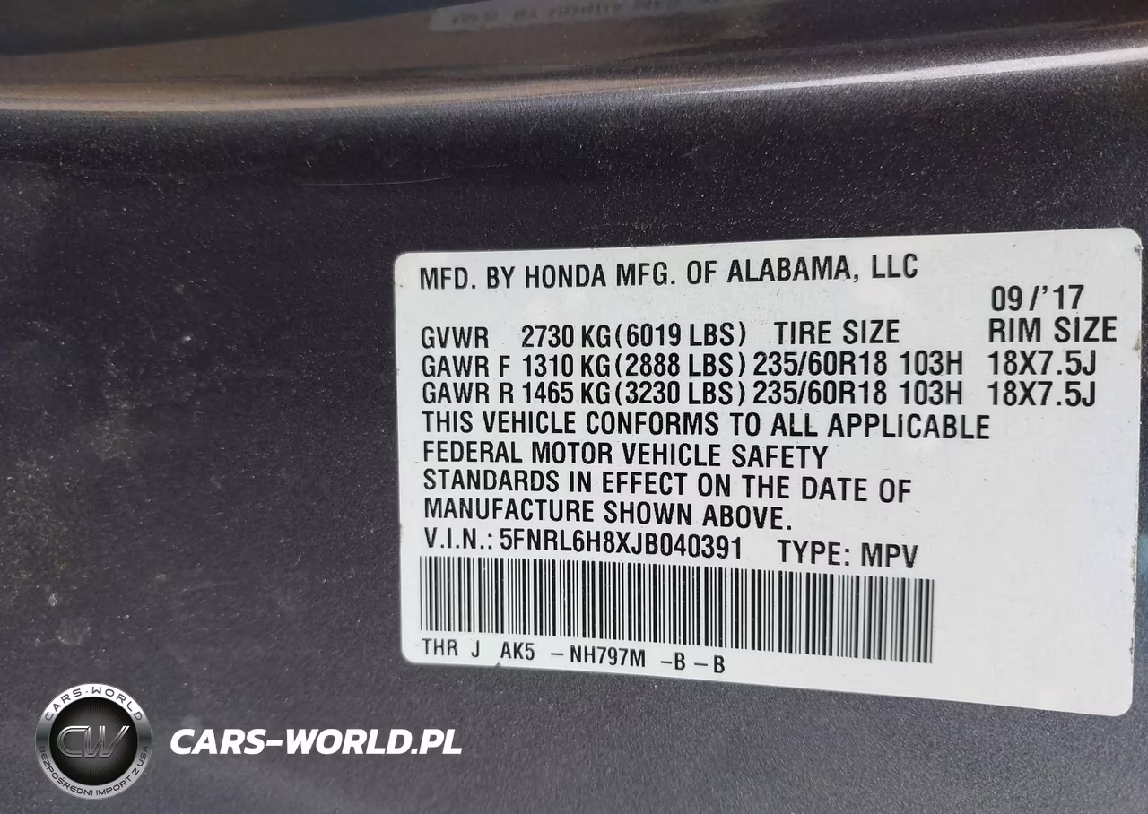 2018 Honda Odyssey Touring VIN:5FNRL6H8XJB040391 - 9