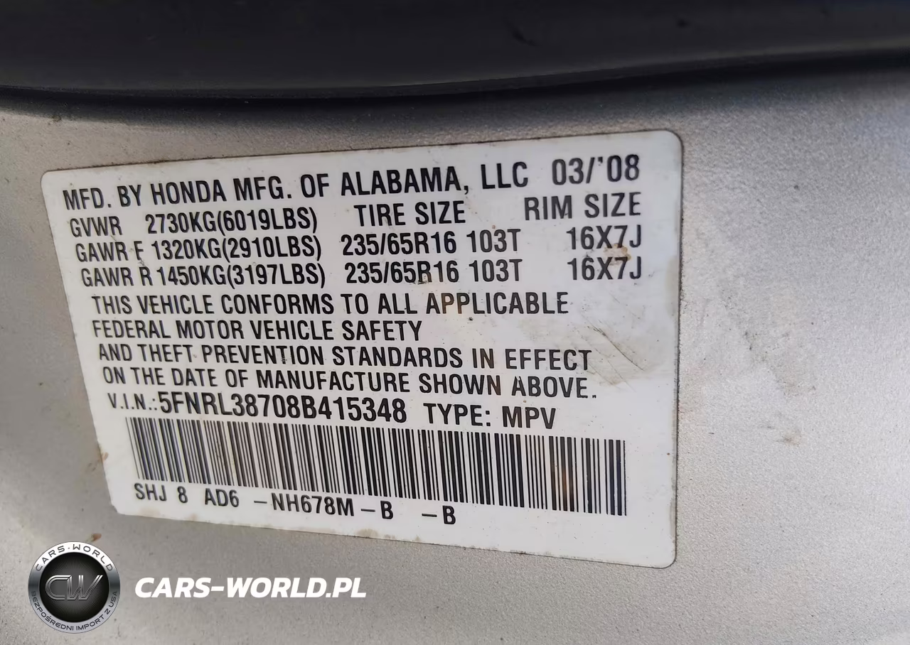 2008 Honda Odyssey Ex-L VIN:5FNRL38708B415348 - 9