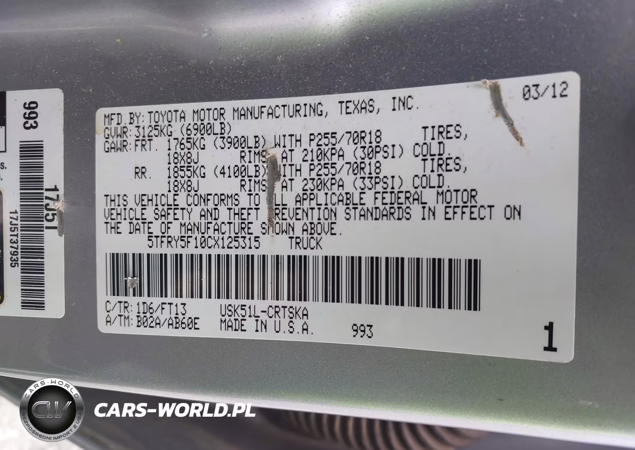2012 Toyota Tundra Grade 5.7L V8 VIN:5TFRY5F10CX125315 - 9