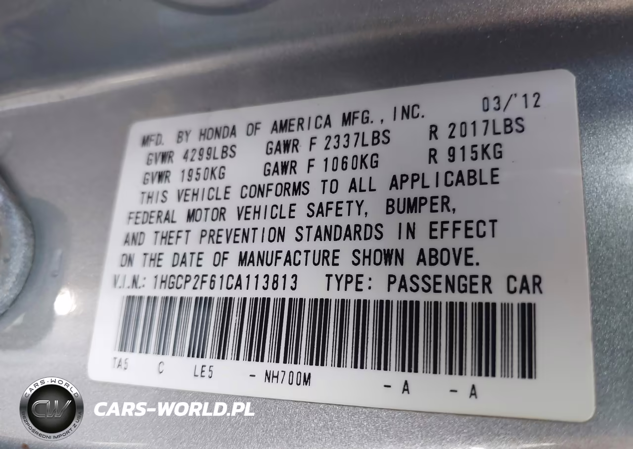 2012 Honda Accord 2.4 Se VIN:1HGCP2F61CA113813 - 9