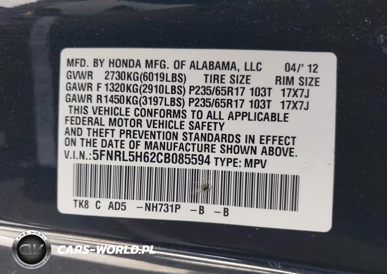 2012 Honda Odyssey Ex-L VIN:5FNRL5H62CB085594 - 9