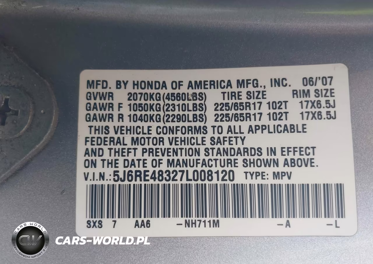 2007 Honda Cr-V Lx VIN:5J6RE48327L008120 - 9