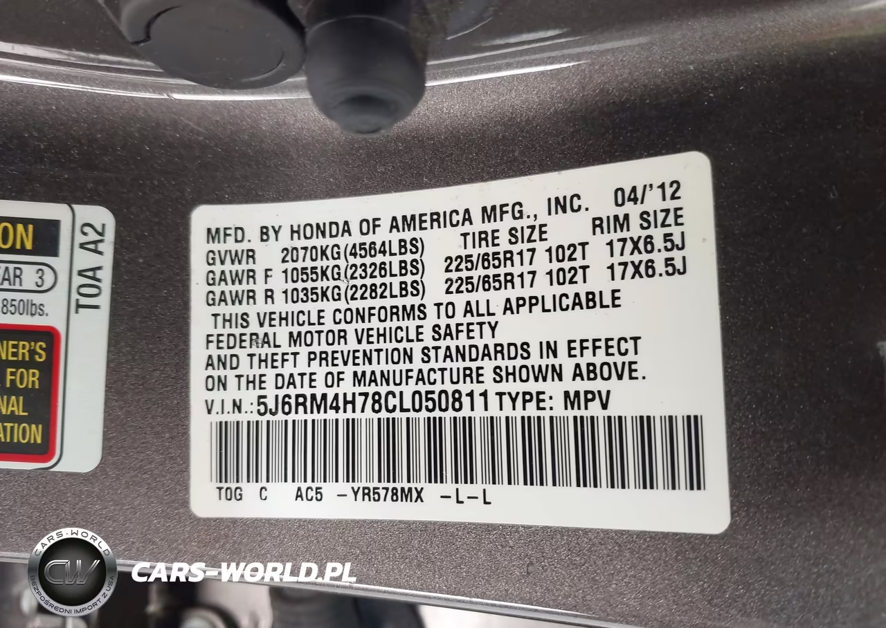 2012 Honda Cr-V Ex-L VIN:5J6RM4H78CL050811 - 9