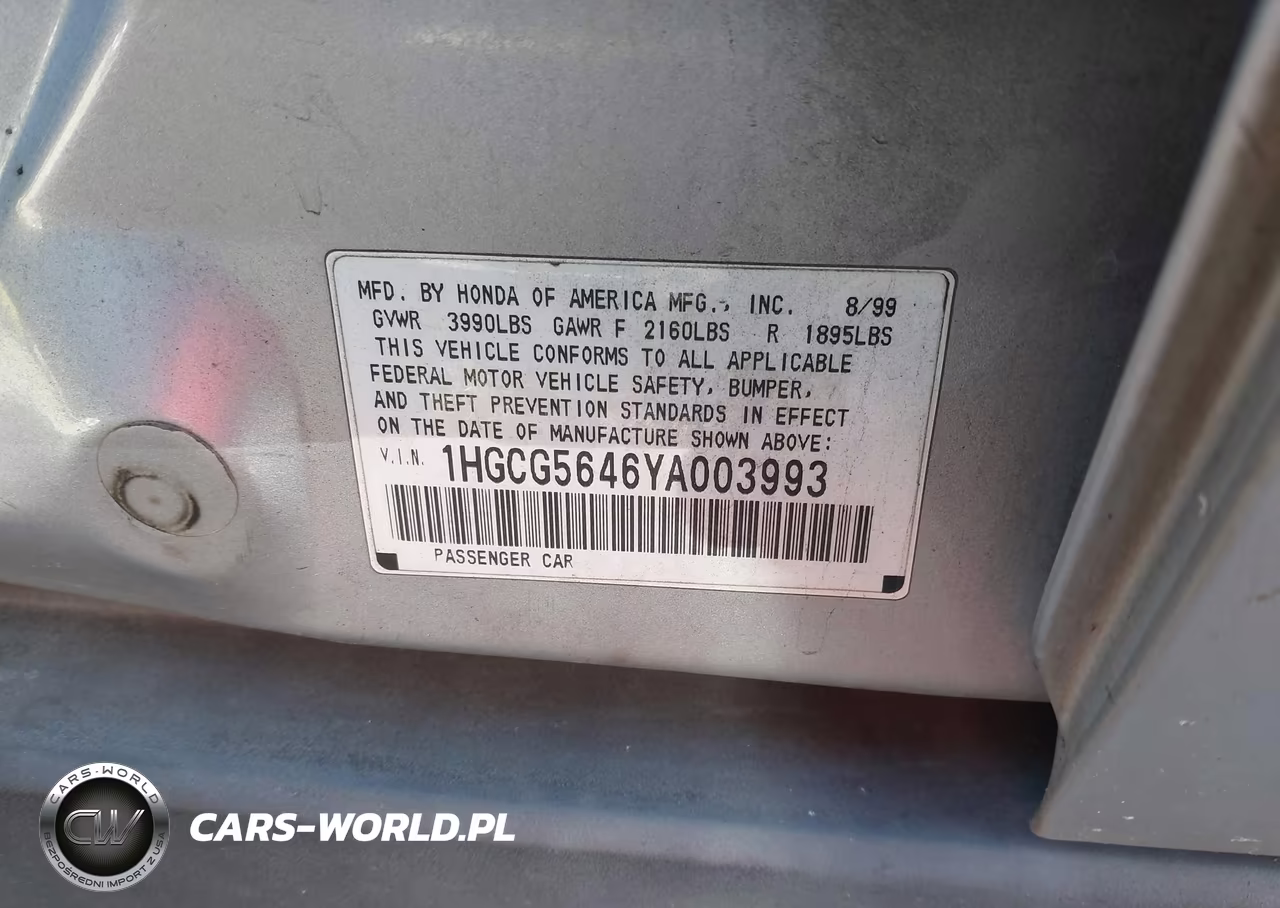 2000 Honda Accord 2.3 Lx VIN:1HGCG5646YA003993 - 9