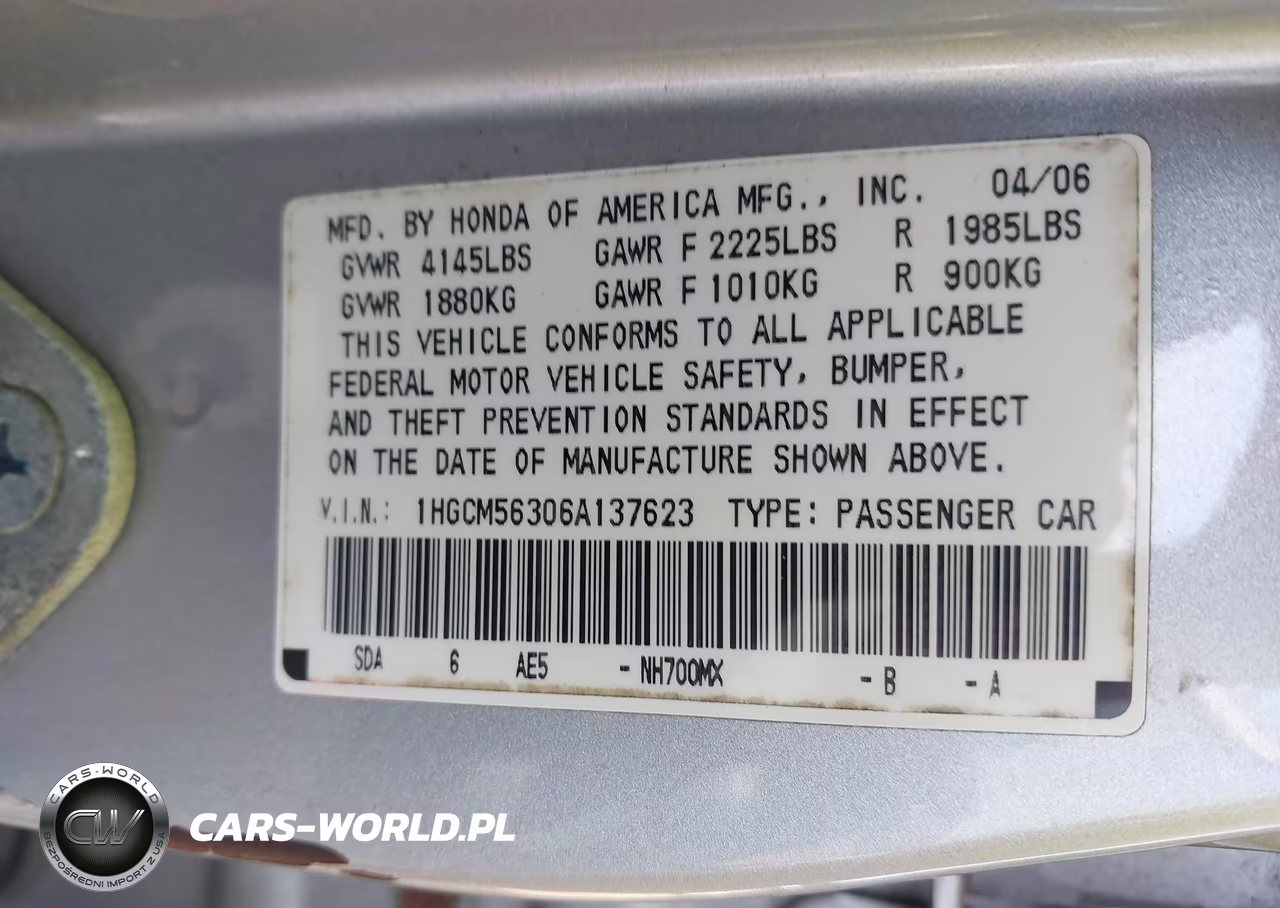 2006 Honda Accord 2.4 Se VIN:1HGCM56306A137623 - 9