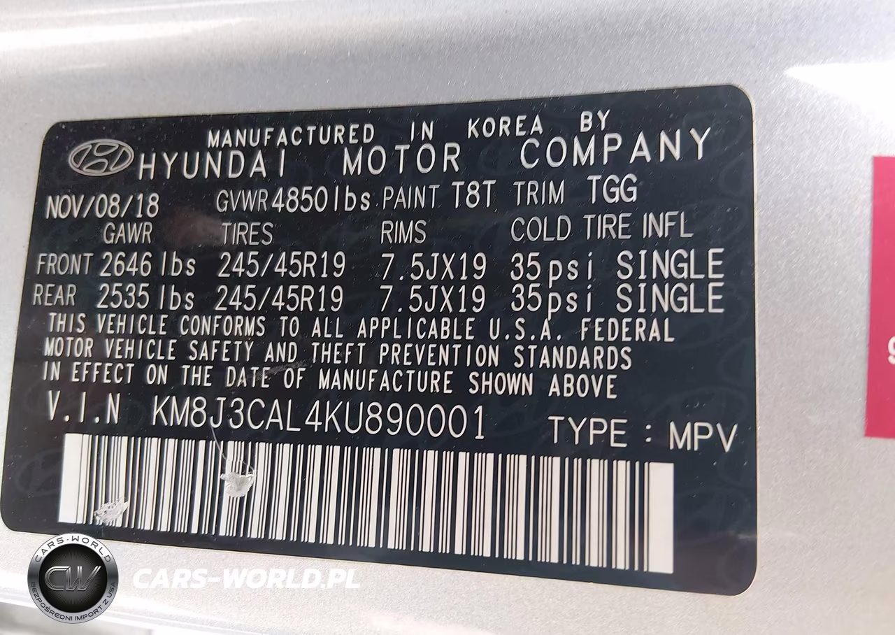 2019 Hyundai Tucson Sport VIN:KM8J3CAL4KU890001 - 9