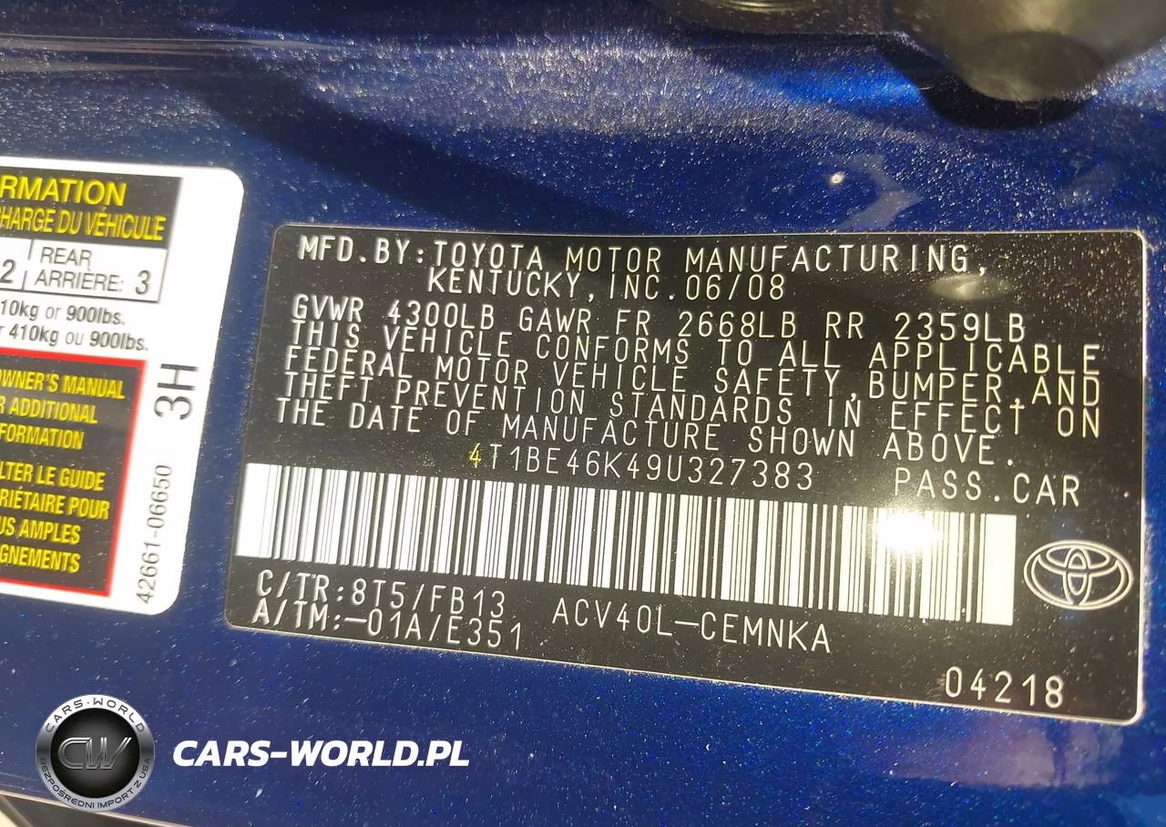 2009 Toyota Camry VIN:4T1BE46K49U327383 - 9