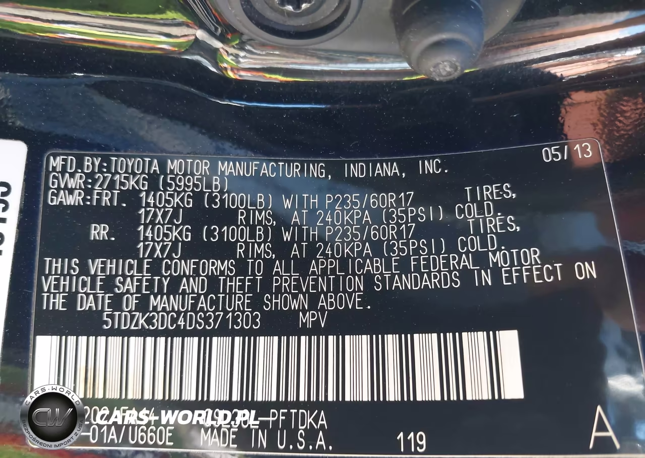 2013 Toyota Sienna L V6 7 Passenger VIN:5TDZK3DC4DS371303 - 9