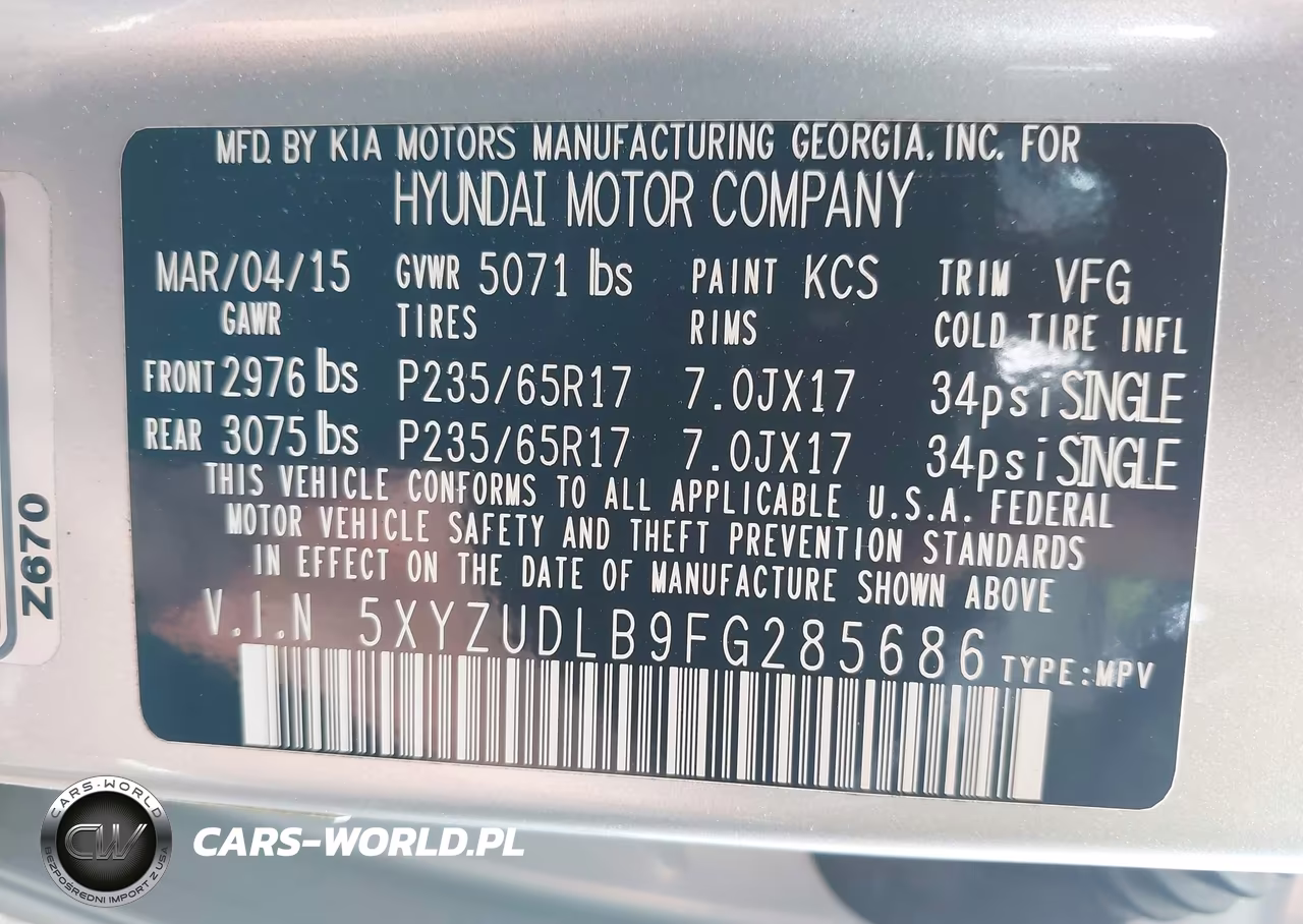 2015 Hyundai Santa Fe Sport 2.4L VIN:5XYZUDLB9FG285686 - 9