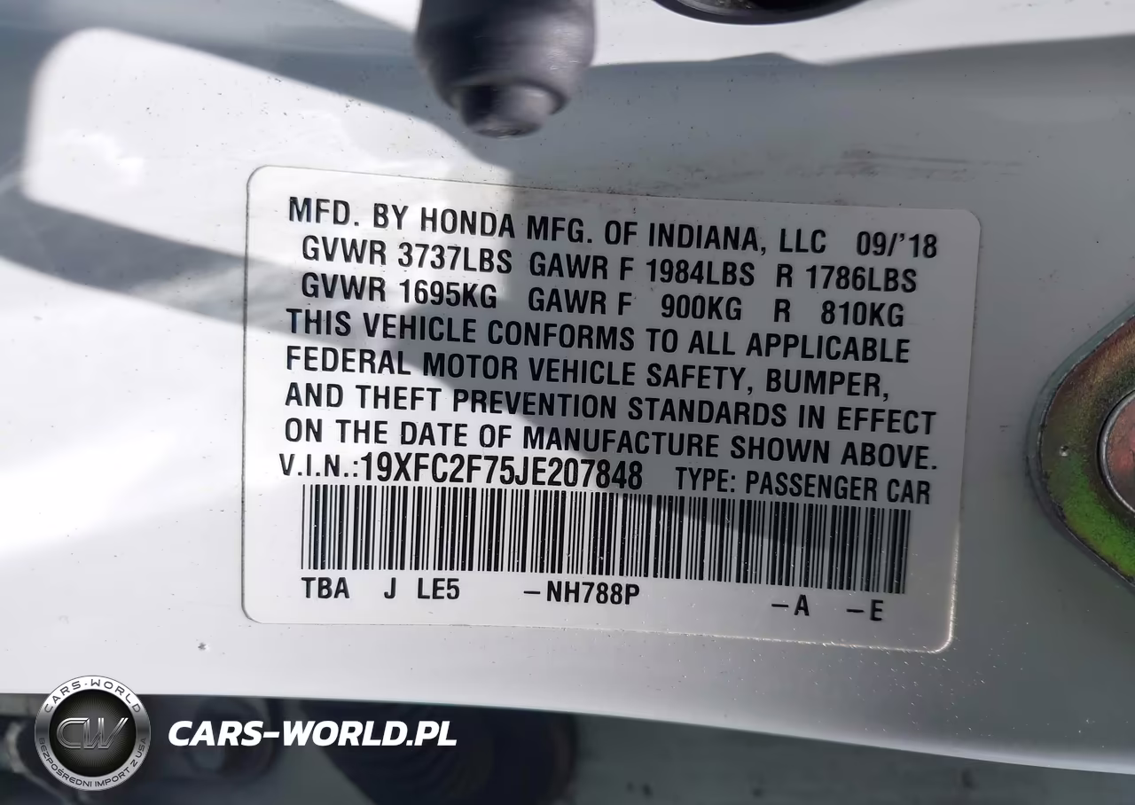 2018 Honda Civic Ex VIN:19XFC2F75JE207848 - 9