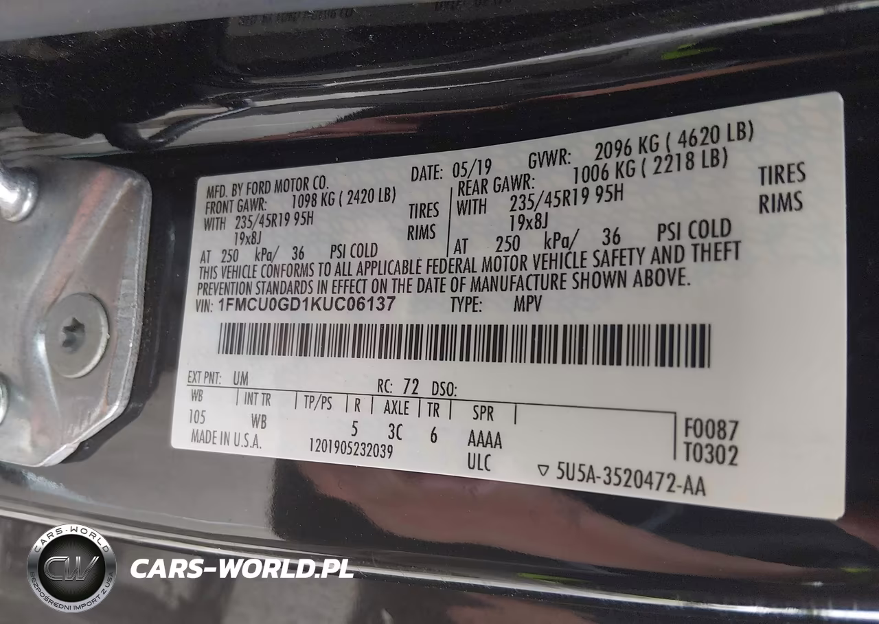 2019 Ford Escape Se VIN:1FMCU0GD1KUC06137 - 9