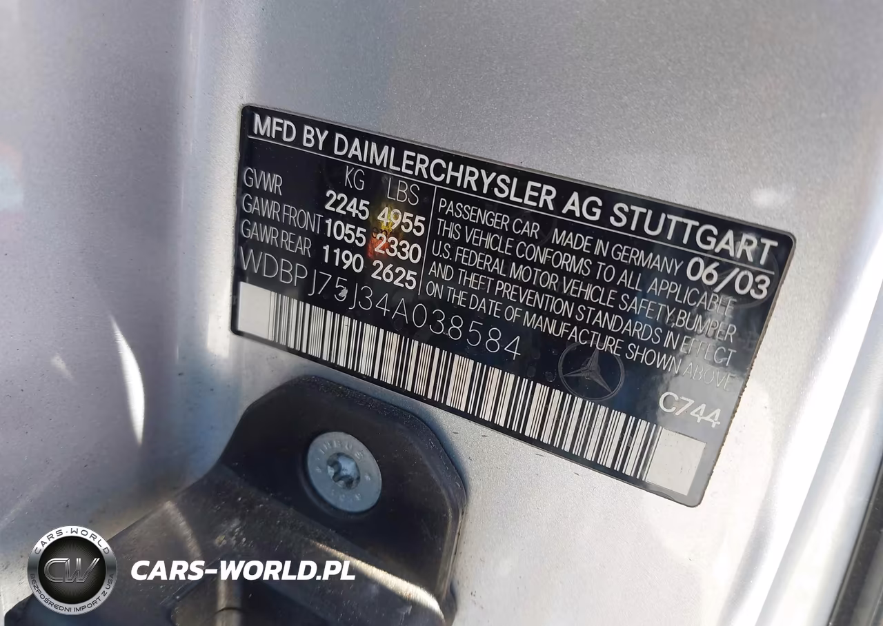 2004 Mercedes-Benz Cl 500 VIN:WDBPJ75J34A038584 - 9