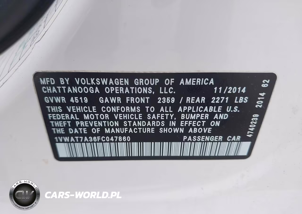 2015 Volkswagen Passat 1.8T Wolfsburg Edition VIN:1VWAT7A36FC047860 - 9