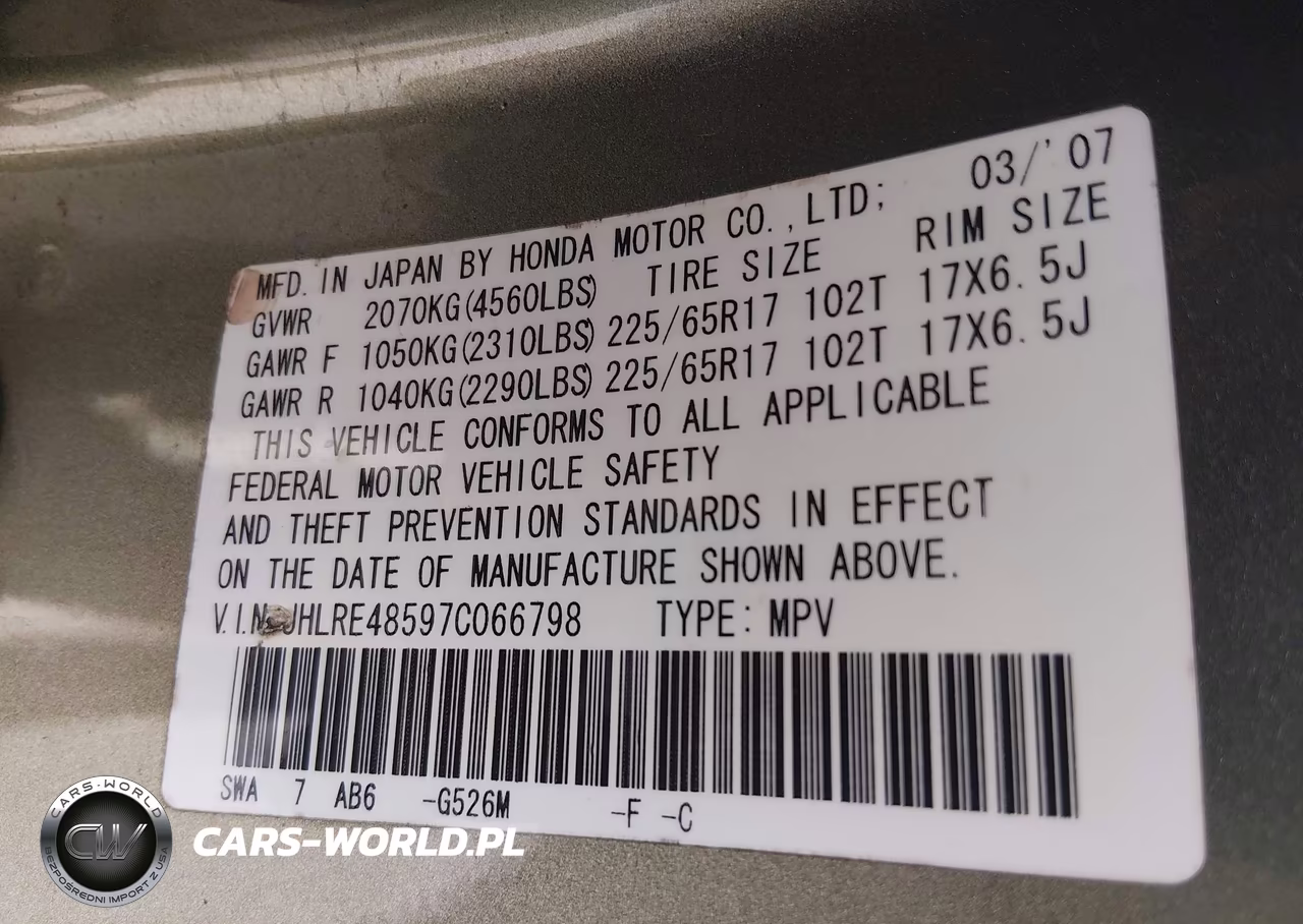 2007 Honda Cr-V Ex VIN:JHLRE48597C066798 - 9