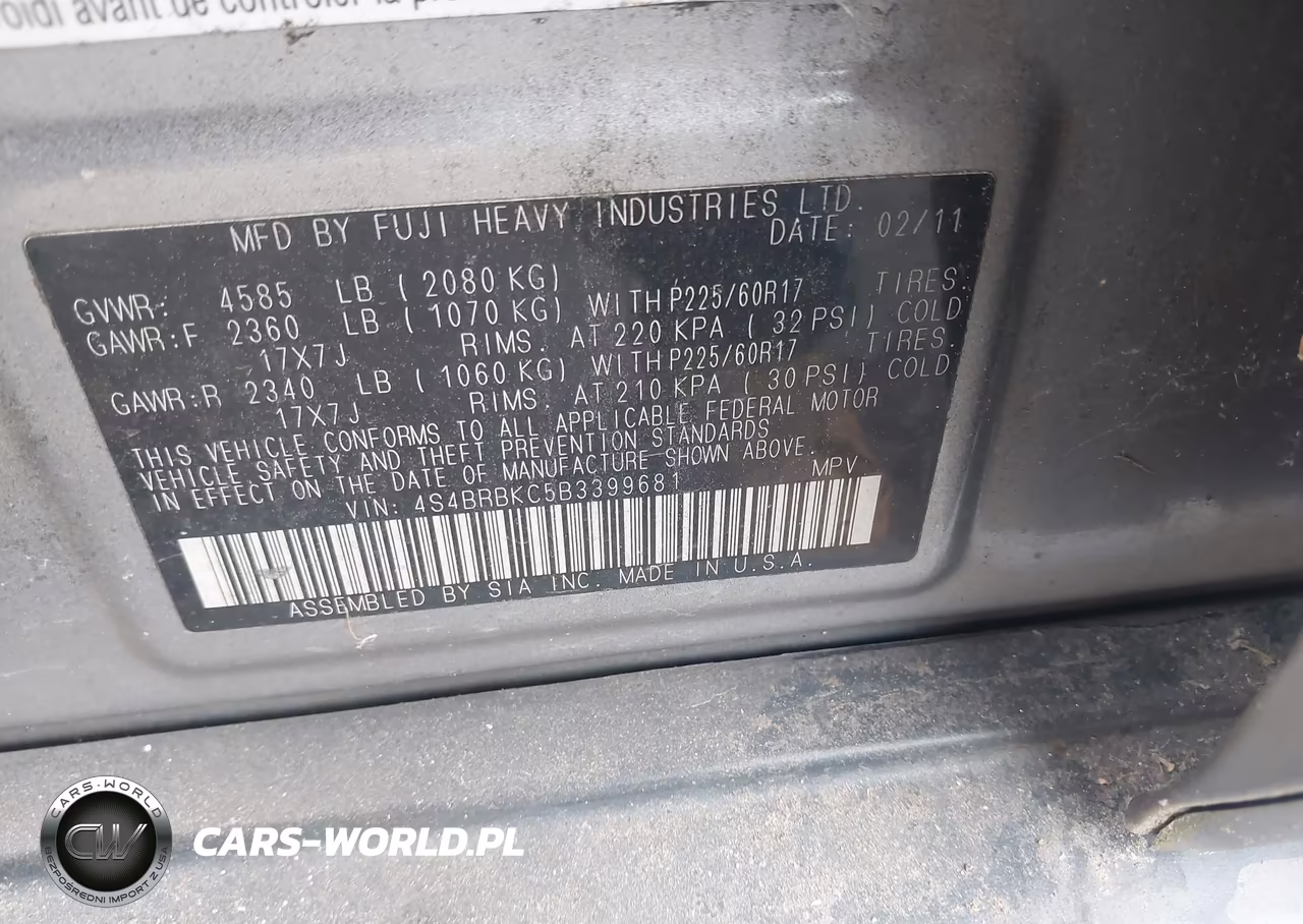 2011 Subaru Outback 2.5I Limited VIN:4S4BRBKC5B3399681 - 9