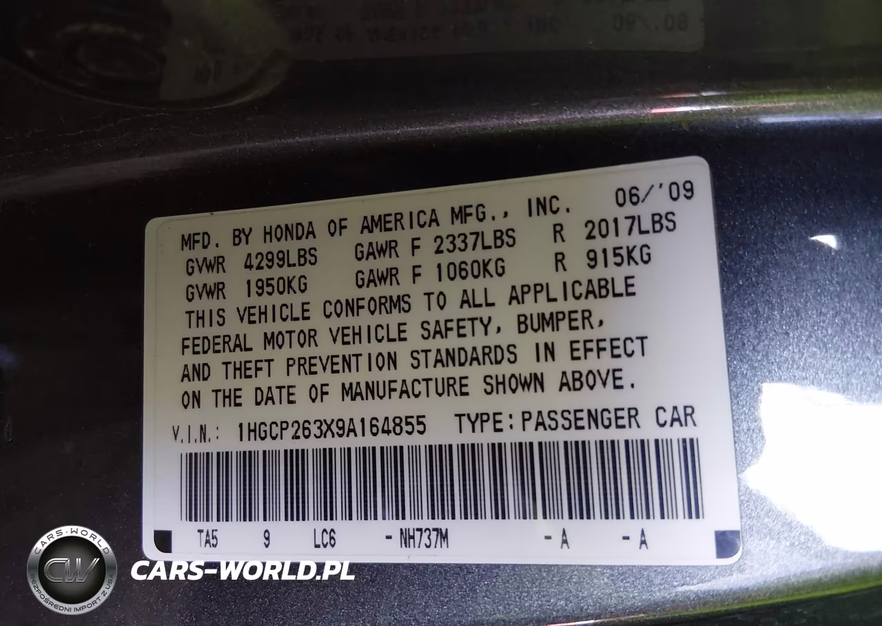 2009 Honda Accord 2.4 Lx VIN:1HGCP263X9A164855 - 9