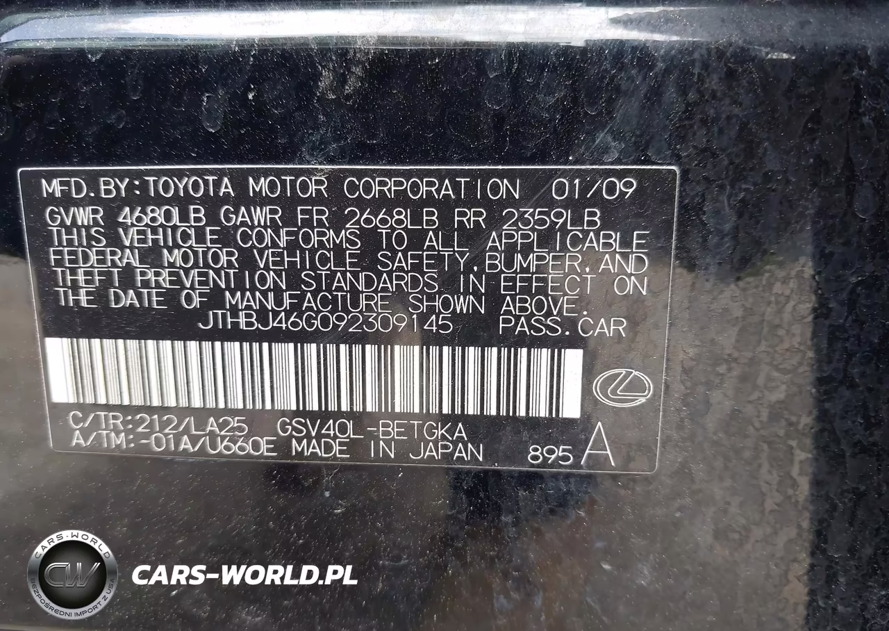 2009 Lexus Es 350 VIN:JTHBJ46G092309145 - 9