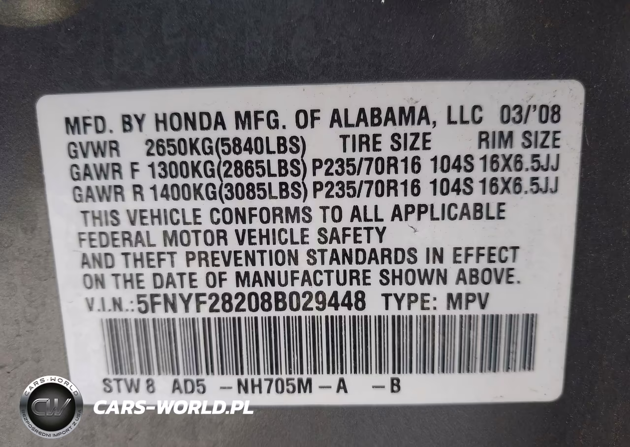 2008 Honda Pilot Vp VIN:5FNYF28208B029448 - 9