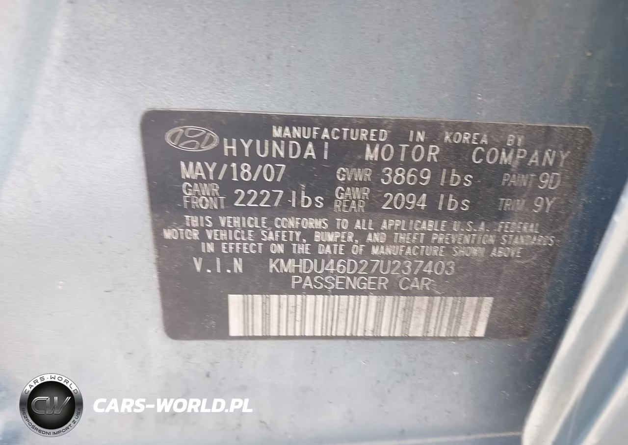2007 Hyundai Elantra Gls-Limited-Ltd-Se VIN:KMHDU46D27U237403 - 9