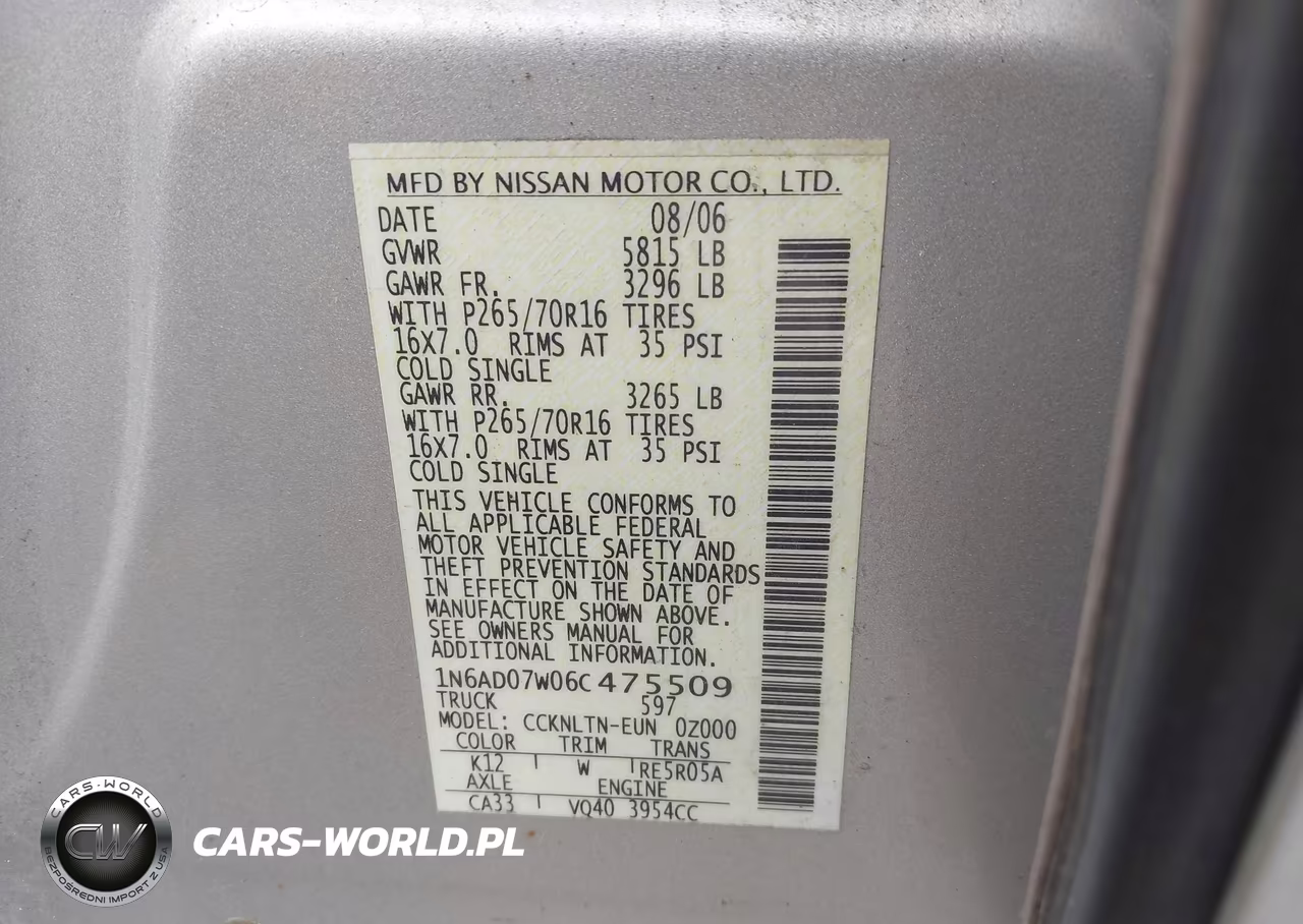 2006 Nissan Frontier Se VIN:1N6AD07W06C475509 - 9