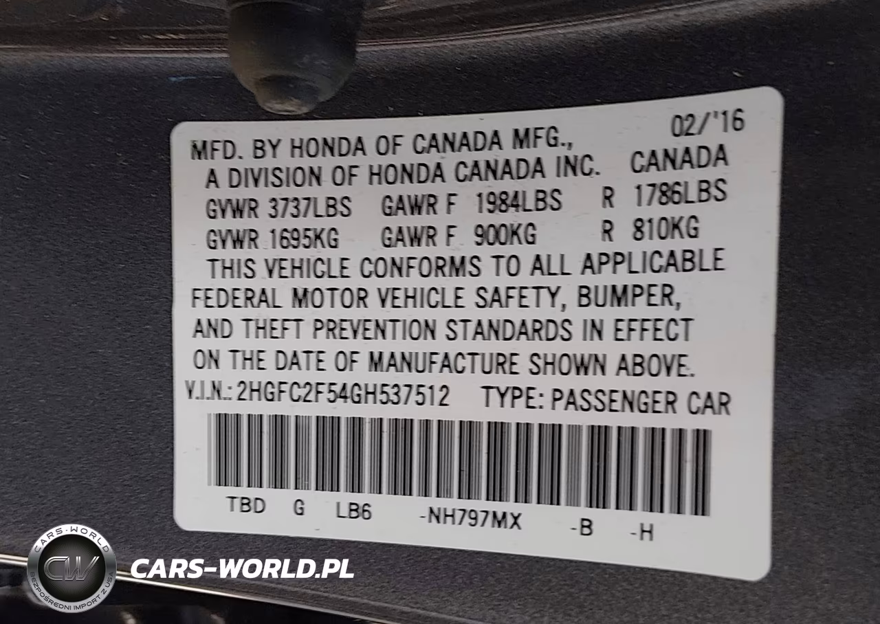 2016 Honda Civic Lx VIN:2HGFC2F54GH537512 - 9