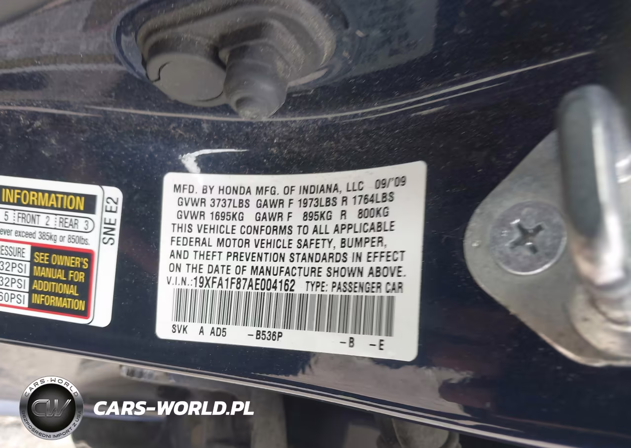 2010 Honda Civic Ex VIN:19XFA1F87AE004162 - 9