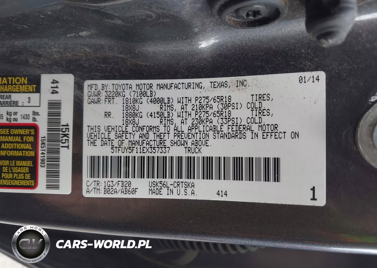 2014 Toyota Tundra Sr5 5.7L V8 VIN:5TFUY5F11EX357337 - 9