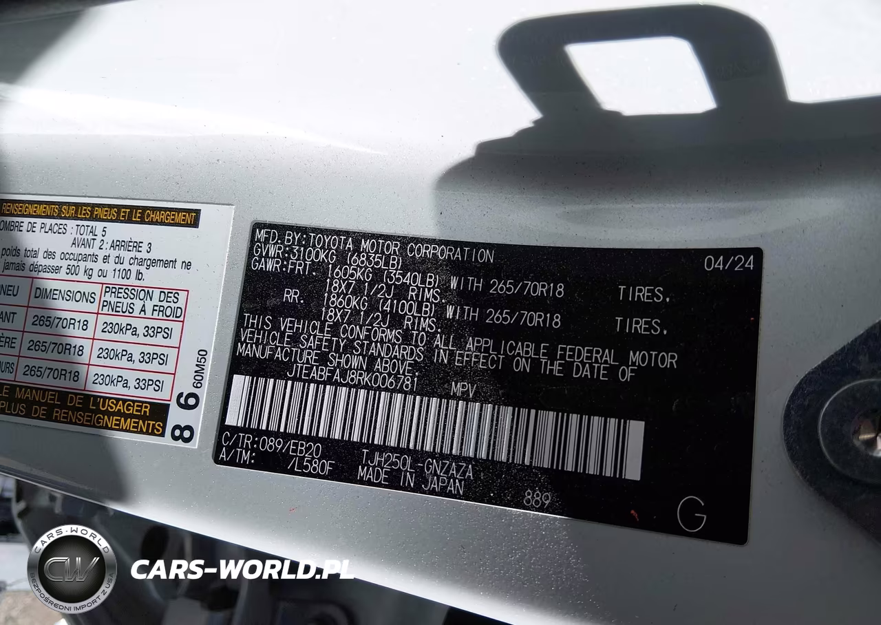 2024 Toyota Land Cruiser Base VIN:JTEABFAJ8RK006781 - 9