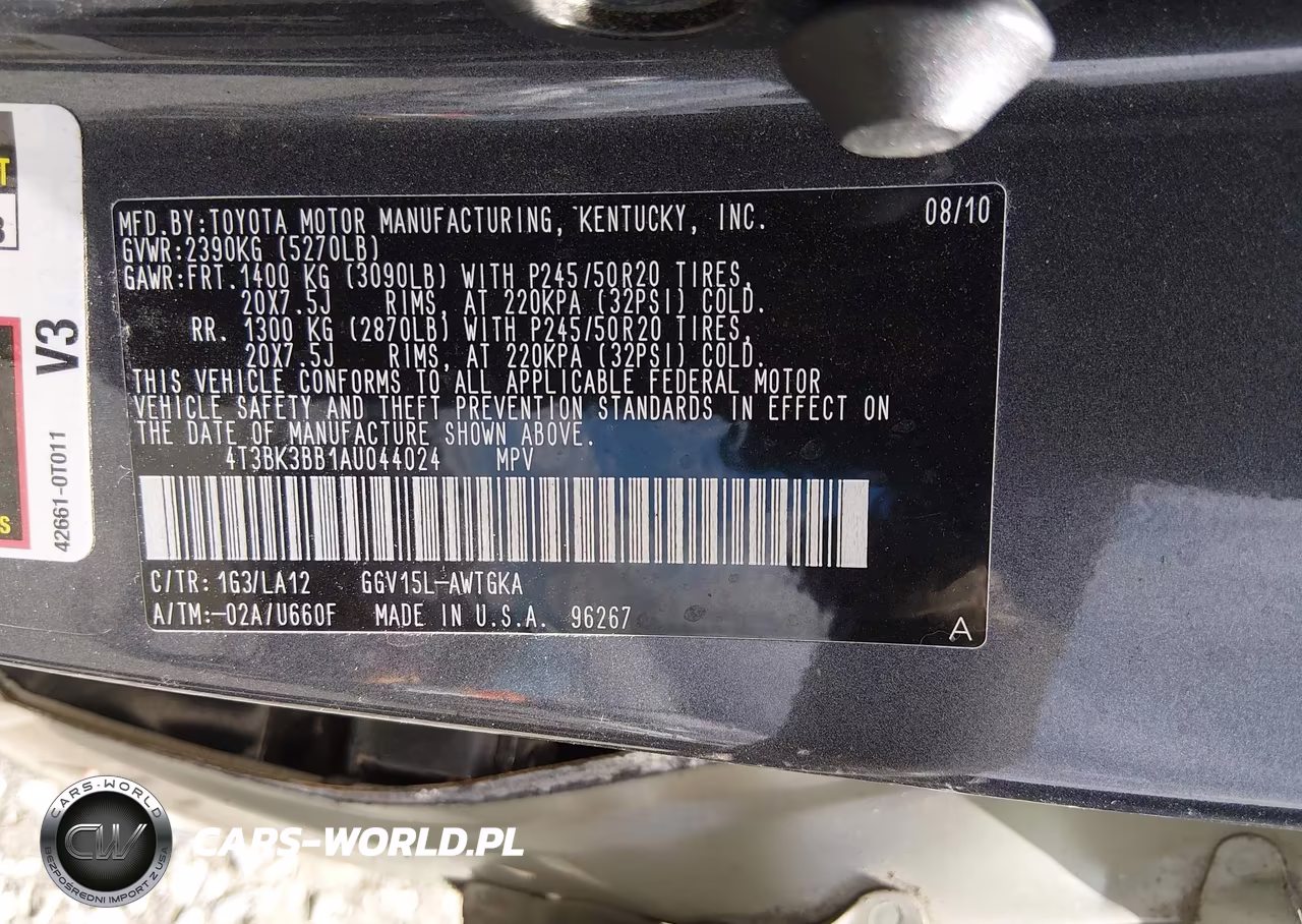 2010 Toyota Venza Base V6 VIN:4T3BK3BB1AU044024 - 9