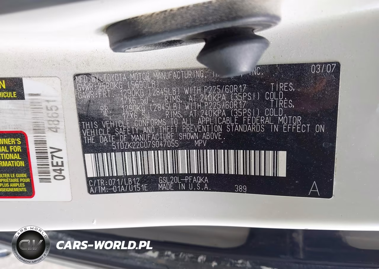 2007 Toyota Sienna Xle VIN:5TDZK22C07S047055 - 9