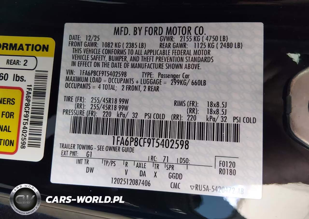 2026 Ford Mustang Gt Fastback VIN:1FA6P8CF9T5402598 - 9