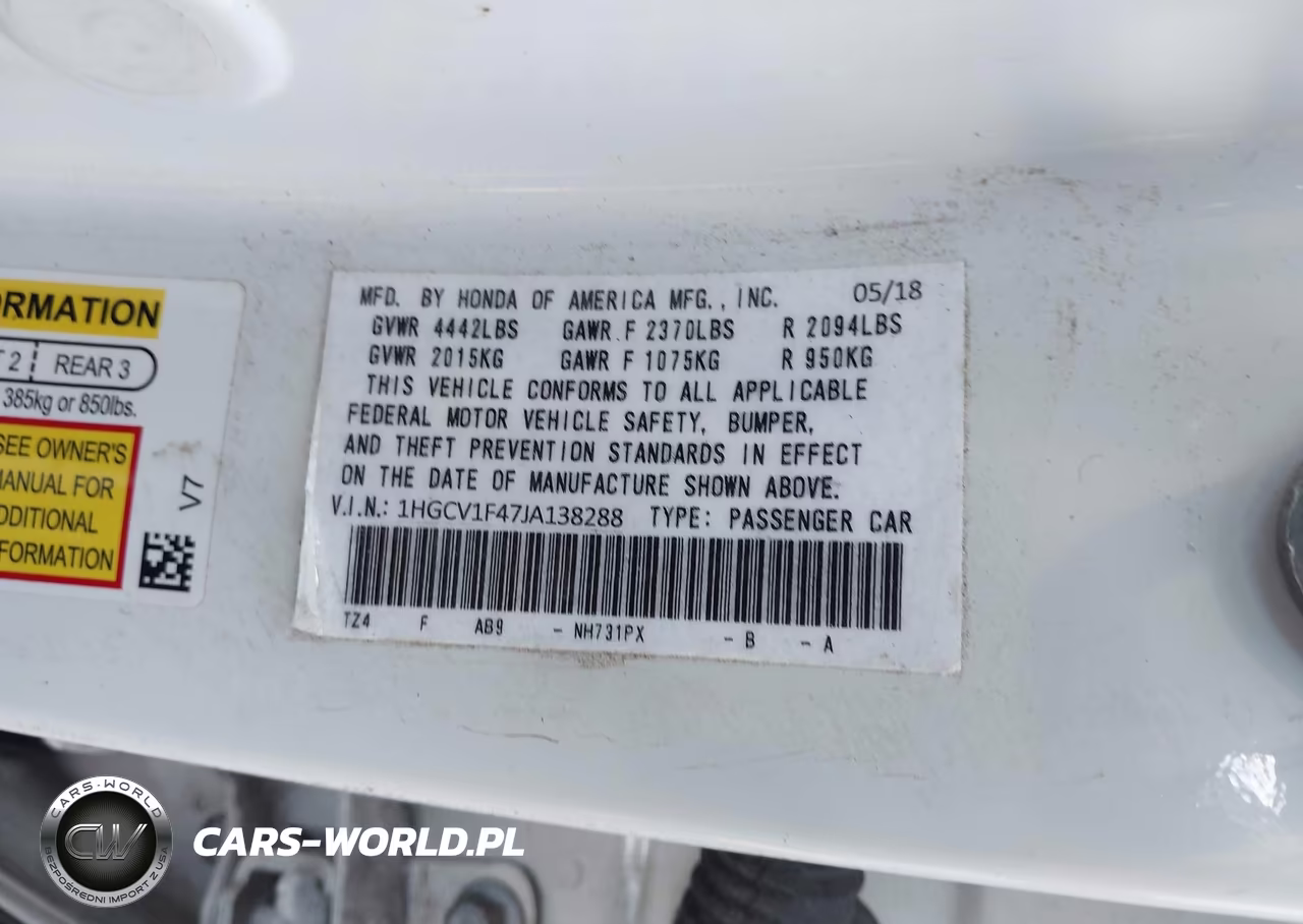 2018 Honda Accord Ex VIN:1HGCV1F47JA138288 - 9