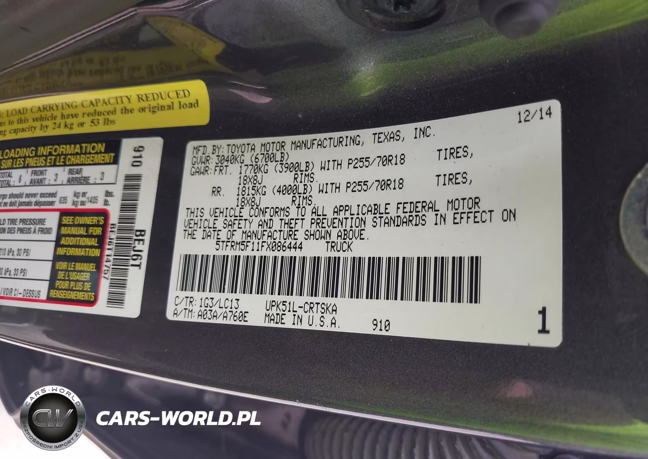 2015 Toyota Tundra Sr 4.6L V8 VIN:5TFRM5F11FX086444 - 9