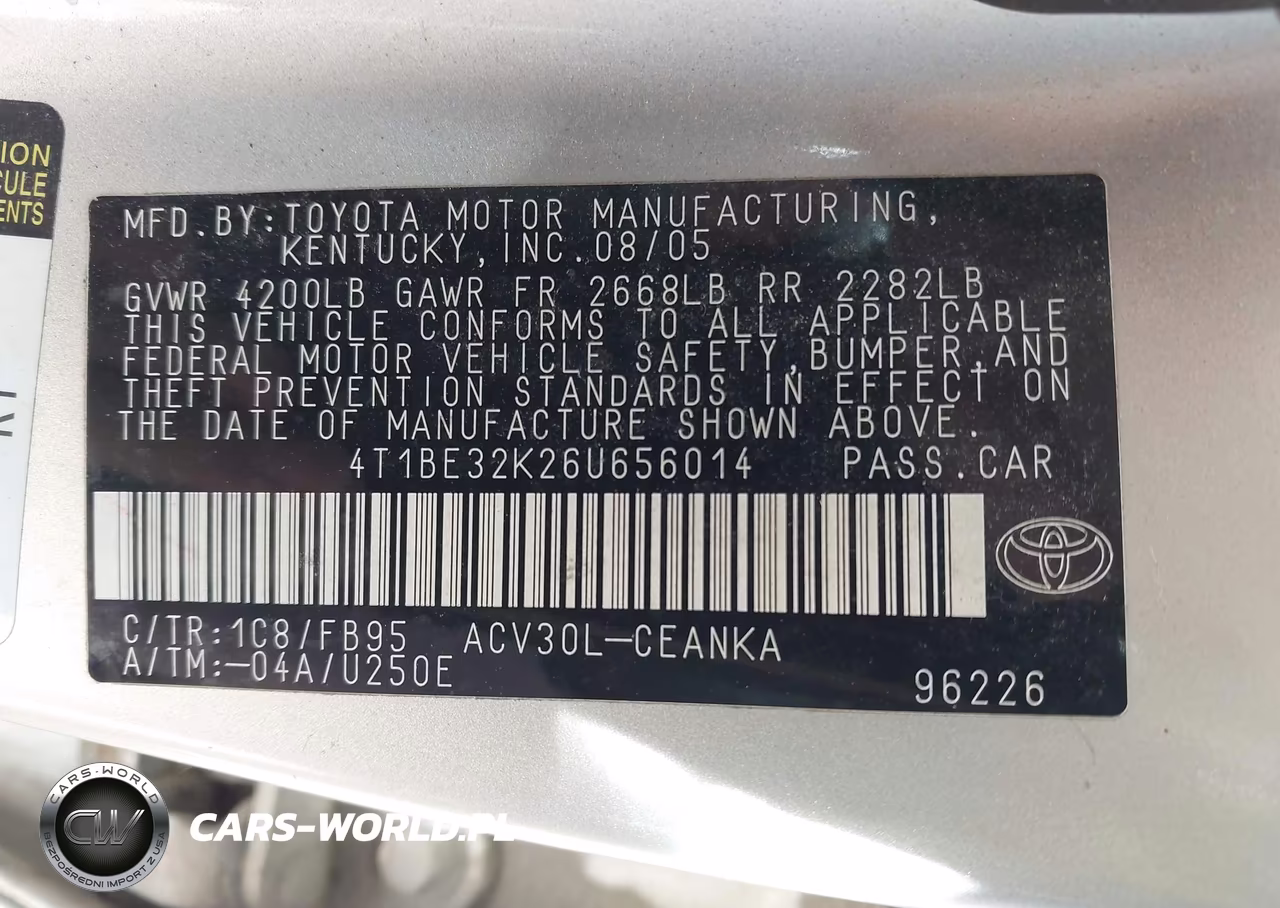 2006 Toyota Camry Std VIN:4T1BE32K26U656014 - 9